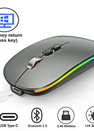 Dual Mode Bluetooth 2.4G Wireless Mouse One-Click Desktop Function Type-C Rechargeable Silent Backlight Mice for Laptop PC New Stone's Store