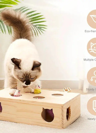 Cat Toys Interactive Whack-a-mole Solid Wood Toys for Indoor Cats Kitten Catch Mice Game Dropshipman