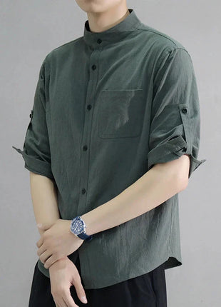 Men's Stand Collar Shirt – Mid-Length Sleeves Lincici Store