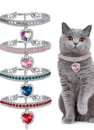 Cat Rhinestone Diamante Collar Necklace for Kitten Cute Bling Pet Accessories for Cat Puppy Doggy Crystal Pendant Diamond Collar Worldwide Pets Store