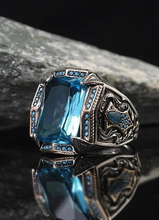 Men's Vintage Retro Handmade Carving Pattern Inlay Zircon Punk Ring Stone's Store