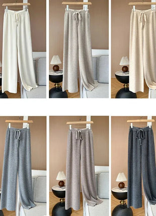 Bxoxo Autumn Casual Wide Leg Pants for Women High Waist Drawstring Soft Warm All Match Pants Korean Solid Simple Straight Trousers New Suli Store