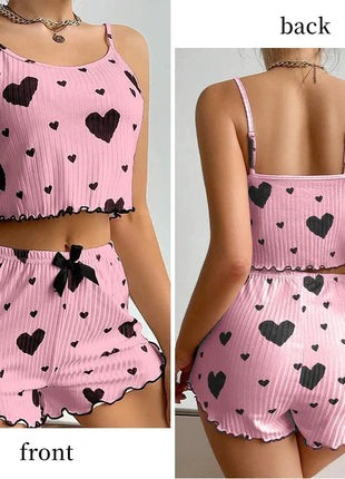 Women's Pajamas Set Sleepwear 2 PCS Short Tank Tops And Shorts S M L White Ventilate Soft Casual Love Printing Hottie Daily Store