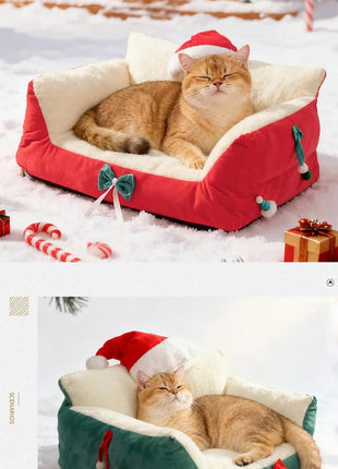 Christmas Cozy Cat Sofa Bed – Warm, Removable & Washable Pet Bed for Cats & Small Dogs daidaidog Store