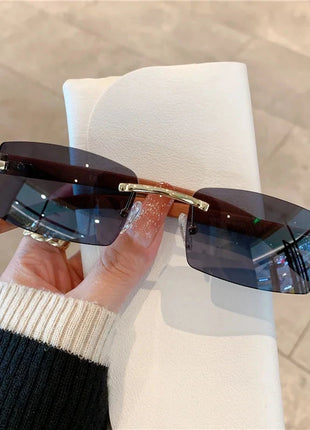 Rimless Wooden Pattern Sunglasses Shiny Apparel Store