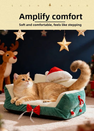 Christmas Cozy Cat Sofa Bed – Warm, Removable & Washable Pet Bed for Cats & Small Dogs daidaidog Store