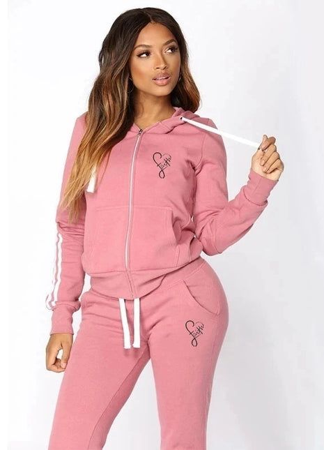 Ladies Fashion Hoodies and Long Pants Set Tracksuits Women Two Pieces Jogging Sports Wear Suit Everything wins the will Store