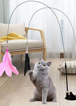 Cats Toys Feathers Wand Interactive Toy Kitten Toys with Super Suction Cup Detachable 2 PCS Feather Replacements Cat Accesorios Dropshipman
