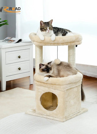 Cat Tree Cat Tower with Cozy Condo, Wide Top Perch, Natural Sisal Posts, Soft Plush, Playful Pom-Pom Suitable for 1-2 Indoor Cats Dropshipman