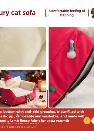 Christmas Cozy Cat Sofa Bed – Warm, Removable & Washable Pet Bed for Cats & Small Dogs daidaidog Store