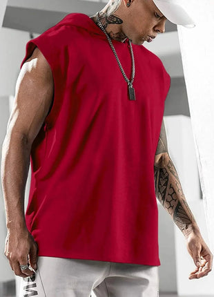 Hooded Solid Color New Men's Casual Pullover Sports Men's T-shirt Sleeveless Men's Waistcoat Loose ICON Shop1102375903 Store