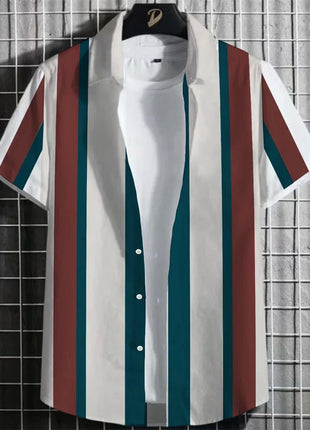 Stripe Men's Shirt Flower 3d Print Shirt Casual Short-sleeved Tops Beach Party Shirts Man Hawaiian Shirt Male Clothes Loose Super Shirt Store