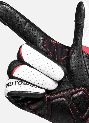 Leather Motorcycle Gloves Black White Red Racing Genuine Leather Motorbike Road Racing Team Glove Summer Winter Rider Gloves AHT Automobiles And Motorcycles Store