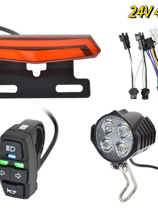 Zestaw świateł przednich i tylnych do roweru elektrycznego 24 V, 36 V, 48 V, z przełącznikiem do roweru elektrycznego, skutera, kierunkowskazu