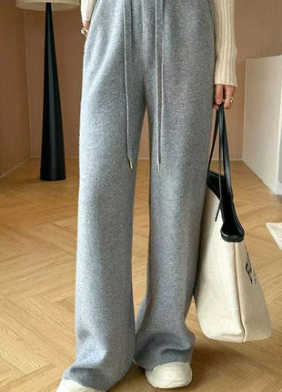 Bxoxo Autumn Casual Wide Leg Pants for Women High Waist Drawstring Soft Warm All Match Pants Korean Solid Simple Straight Trousers New Suli Store