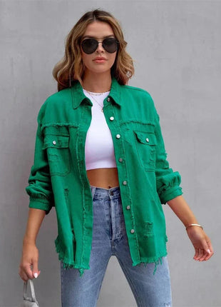 Raw-Edges Denim Jacket | Casual Women’s Outerwear for Spring & Autumn 🌼 PEPE 's Hoodie Sportswear Store