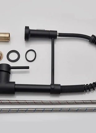 🚰 Pull-Down Kitchen Faucet – Matte Black Brass Spring Faucet with Dual Mode Nozzle | Hot &amp; Cold Mixer Tap for Single-Hole Sink Installation YYYMEST Factory Store