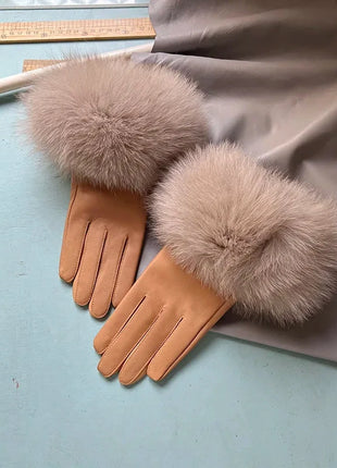 Women's Genuine Sheepskin Leather Gloves Warmth way Store