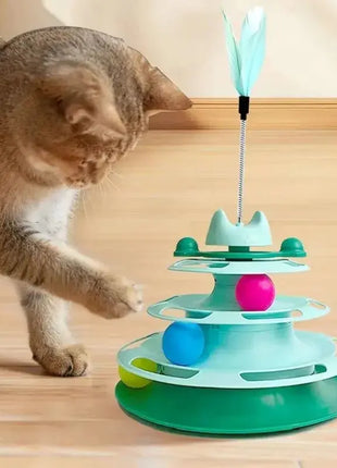 Interactive Cat Toy Tower Kitten Turntable Track Roller Balls Toys With Feather Pets Training Supplies Toy For Cat Tower Dropshipman