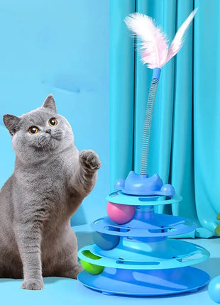 Interactive Cat Toy Tower Kitten Turntable Track Roller Balls Toys With Feather Pets Training Supplies Toy For Cat Tower Dropshipman