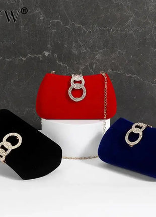 Red Moon Clutch Bags Design Women Clutches Diamonds Golden Velvet Evening Bags Party Wedding Handbags Purse Shoulder Bags YUECIMIE Official Store