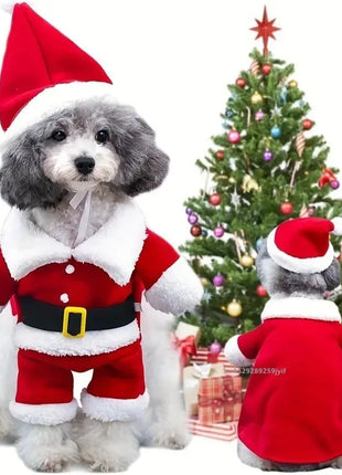 Christmas Santa Claus Pet Costume for Small Dogs & Cats Cozy Apparel Pet Outfit Coat Suit with Cap Winter Warm Clothing Cosplay Dropshipman