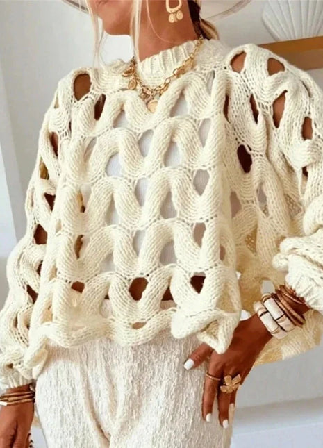 Long Sleeve Crochet Knit Sweater Aestheticism Store