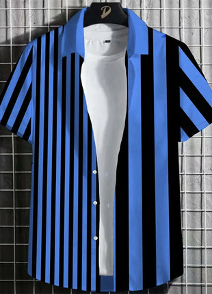 Stripe Men's Shirt Flower 3d Print Shirt Casual Short-sleeved Tops Beach Party Shirts Man Hawaiian Shirt Male Clothes Loose Super Shirt Store