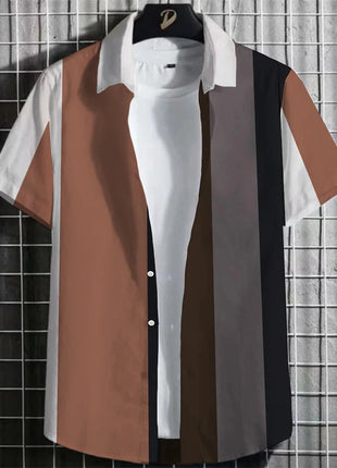 Stripe Men's Shirt Flower 3d Print Shirt Casual Short-sleeved Tops Beach Party Shirts Man Hawaiian Shirt Male Clothes Loose Super Shirt Store