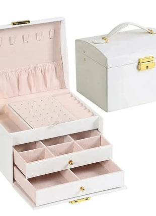 Multi Functional Three Layer Leather Drawer Style Jewelry Box Earrings Earrings Lock Jewelry Box Shop1105112525 Store