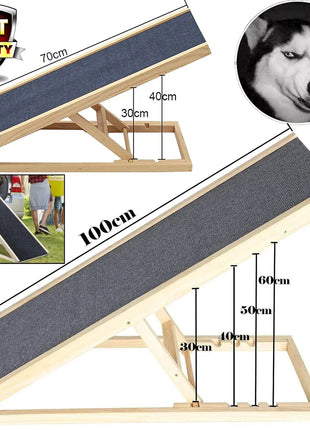 Height-Adjustable Wooden Pet Ramp for Car/Truck - Foldable Dog Stairs for Couch/Bed Access - Non-Slip Safety Ladder for Cats Dropshipman