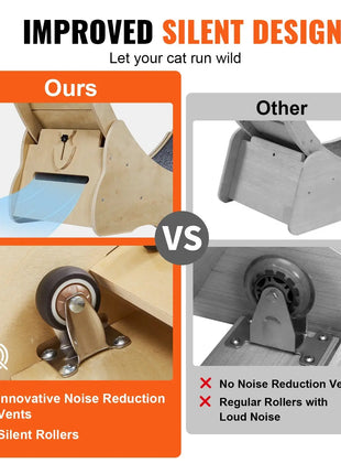 VEVOR Cat Exercise Wheel Natural Wood Silent Running Toy Treadmill Roller Wheel with Detachable Carpet for Most Cats Pet Fitness Dropshipman