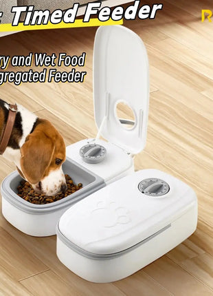 Pet Automatic Feeder Timed Quantification Separate Bowls for Dry Wet Feeding Easy to Clean Short-distance Travel Home Use Dropshipman
