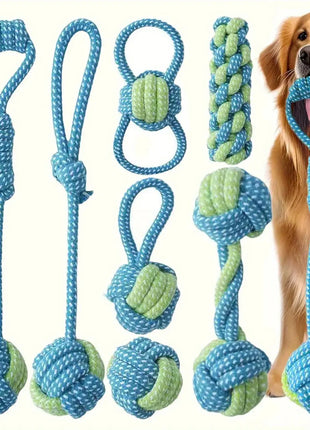 7pcs Dog Rope Chew Toys, Interactive Knot Toys Durable Training Set, Teething Puppies & Aggressive Chewers, Indoor/Outdoor Play Dropshipman
