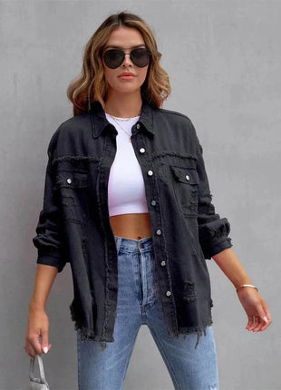 Raw-Edges Denim Jacket | Casual Women’s Outerwear for Spring & Autumn 🌼 PEPE 's Hoodie Sportswear Store