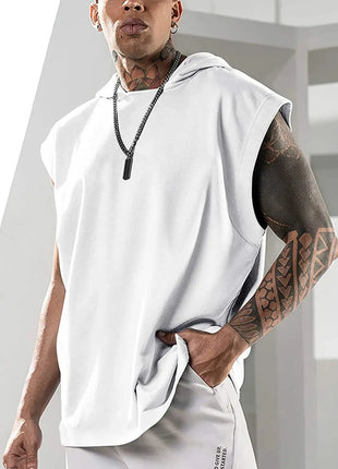 Hooded Solid Color New Men's Casual Pullover Sports Men's T-shirt Sleeveless Men's Waistcoat Loose ICON Shop1102375903 Store