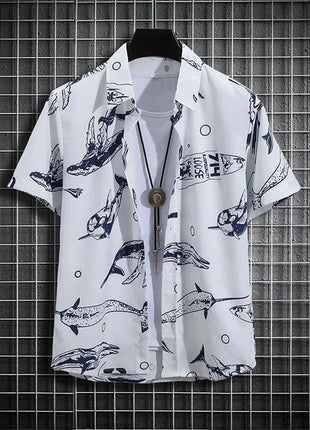 Stripe Men's Shirt Flower 3d Print Shirt Casual Short-sleeved Tops Beach Party Shirts Man Hawaiian Shirt Male Clothes Loose Super Shirt Store