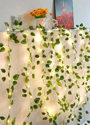 Flower Green Leaf String Lights Artificial Vine Fairy Lights Battery Powered Christmas Tree Garland Light for Weeding Home Decor HOUHOM Official Store