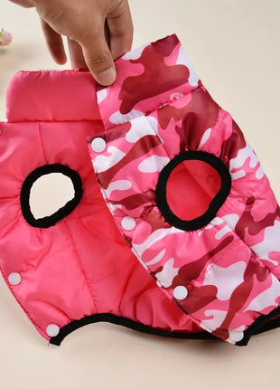 Reversible Winter Dog Jacket for Small Medium Dogs Warm Camouflage Print Pet Coat With Leash Hole Solid Color Yorkshire Parka Dropshipman