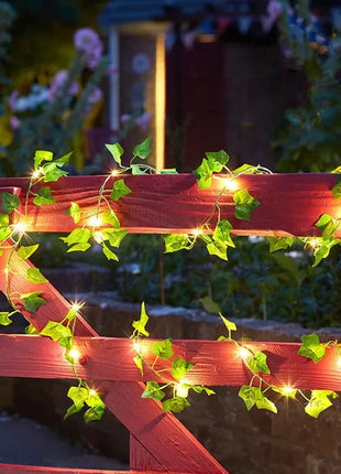 Flower Green Leaf String Lights Artificial Vine Fairy Lights Battery Powered Christmas Tree Garland Light for Weeding Home Decor HOUHOM Official Store