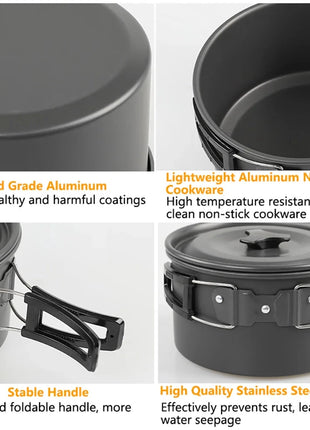 Camping Cooking Set - Outdoor Cookware & Picnic Tableware | Non-Stick Pots & Teapot Stone's Store
