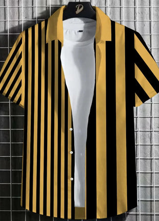 Stripe Men's Shirt Flower 3d Print Shirt Casual Short-sleeved Tops Beach Party Shirts Man Hawaiian Shirt Male Clothes Loose Super Shirt Store