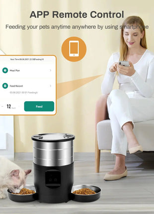 4.5L Button WiFi Automatic Cat Feeder Includes Two Stainless Steel Bowls Smart Pet Cat and Dogs Food Dispenser Feeder Pet Feeder Dropshipman