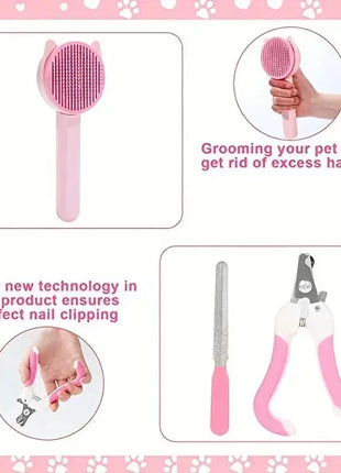 8Pcs Cat Brush Beauty Kit With Pets Nail Clippers Cat Shampoo Bath Brush Cats Sheddin and Files Pet Self-Cleaning Kit Flea Comb Dropshipman
