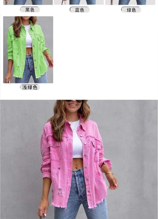 Raw-Edges Denim Jacket | Casual Women’s Outerwear for Spring & Autumn 🌼 PEPE 's Hoodie Sportswear Store