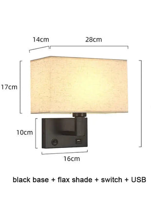 Minimalist Wall Sconces with Rectangle Fabric Shade - USB Wall Lights Guwai Lighting Store
