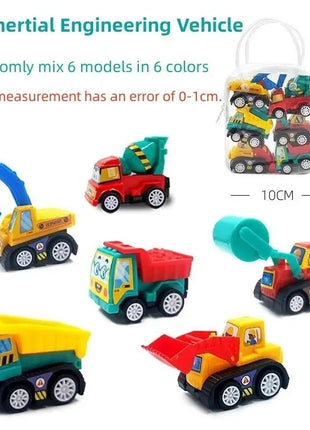 6/12Pcs Mini Inertial Pull Back Engineering Car Set Child Kids Cartoon Toys Birthday Gift Action Time Store