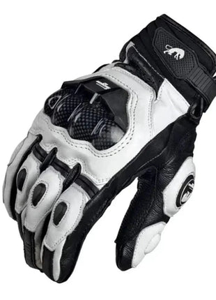 Leather Motorcycle Gloves Black White Red Racing Genuine Leather Motorbike Road Racing Team Glove Summer Winter Rider Gloves AHT Automobiles And Motorcycles Store