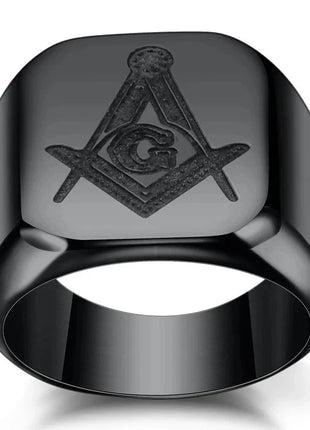Master Mason Blue Lodge Ring - 316L Stainless Steel Gold Square & Compass Stone's Store