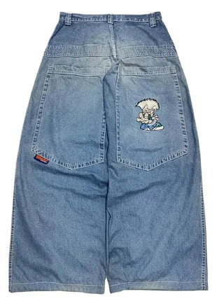 American Hip Hop Retro Gothic Print Jeans Women Y2K New Street Selling Fashion Loose Straight Wide Leg Pants Unisex Joker Jeans XiangMin Clothes Store